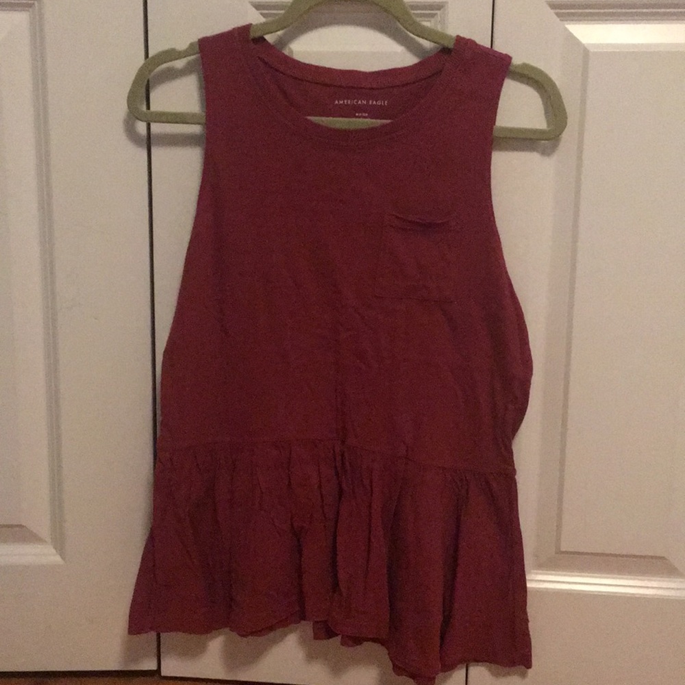 burgundy ruffle tank with pocket (NWT)